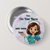 Personalisierter Türkiser Uniform Krankenpfleger N Button (Vorne & Hinten)