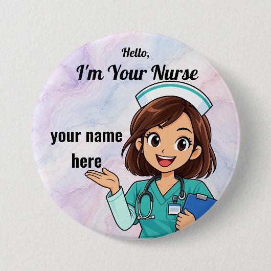 Personalisierter Türkiser Uniform Krankenpfleger N Button (Vorderseite)