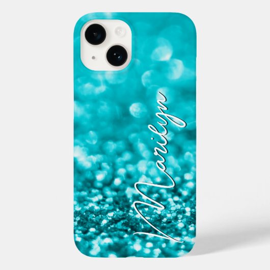 Personalisierter türkisfarbener Glitzer Case-Mate iPhone Hülle (Rückseite)