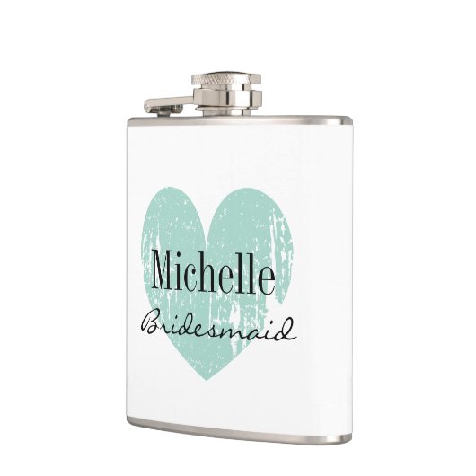 Personalisierter türkisfarbener Herzkolben für ein Flachmann (Links)