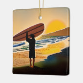 Personalisierter Typ am Strand mit Sonnenuntergang Keramikornament (Links)