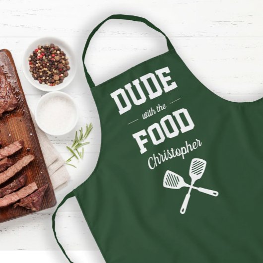 Personalisierter Typ mit dem Essen Grünes Grillen Schürze