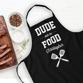 Personalisierter Typ mit dem Essen Schwarzes Grill Schürze