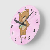 Personalisierter Uhr-Baby-Mädchenteddy-Bär Runde Wanduhr (Winkel)