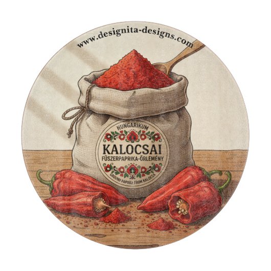 Personalisierter ungarischer Kalocsai Paprika Schneidebrett (Vorderseite)