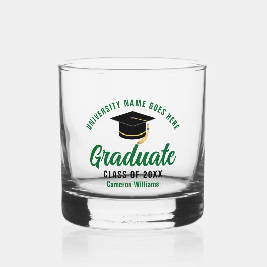 Personalisierter Uni-Abschluss Grüner Abschluss Whiskyglas (Vorderseite)