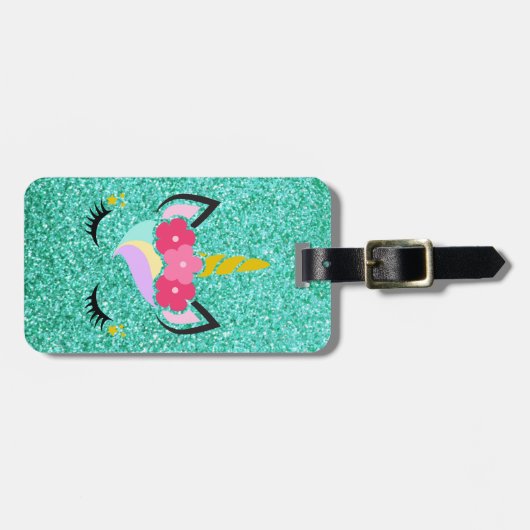 Personalisierter Unicorn-aquamariner Gepäckanhänger (Vorderseite horizontal)