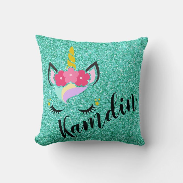 Personalisierter Unicorn-aquamarines Kissen (Vorderseite)