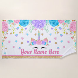 Personalisierter Unicorn-BadetuchblumenWatercolor Strandtuch