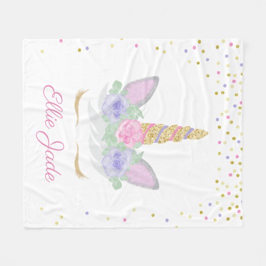 Personalisierter Unicorn-GesichtWatercolor Fleecedecke (Vorderseite (Horizontal))