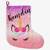 Personalisierter Unicorn Ombre Glitzer-Strumpf Großer Weihnachtsstrumpf (Vorderseite)
