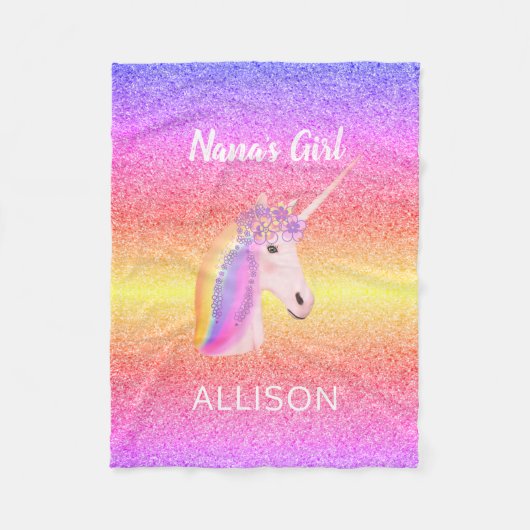 Personalisierter Unicorn Regenbogen Glitzer Nanas  Fleecedecke (Vorderseite)