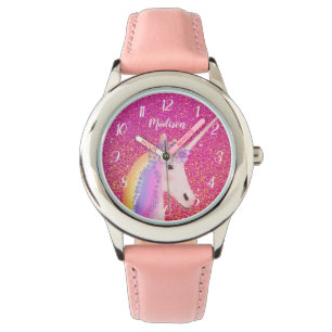 Personalisierter Unicorn Rosa Glitzer Sparkle Kid Armbanduhr
