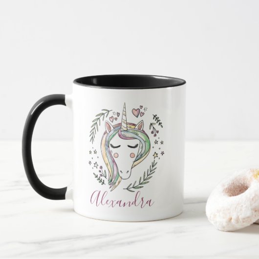 Personalisierter Unicorn-TasseWatercolor Tasse (Mit Donut)