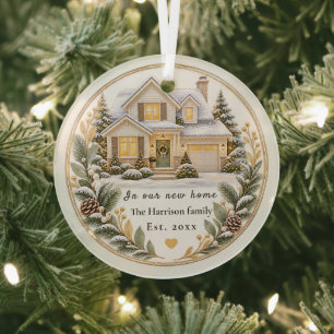 Personalisierter Unser erstes Zuhause Weihnachtssc Ornament Aus Glas