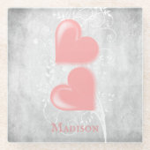 Personalisierter Untersetzer aus rosa Herzen (Vorderseite)