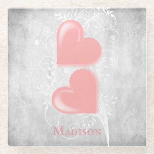 Personalisierter Untersetzer aus rosa Herzen (Vorderseite)