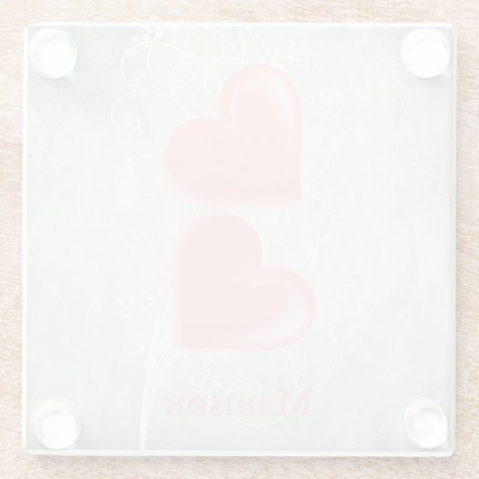 Personalisierter Untersetzer aus rosa Herzen (Rückseite)