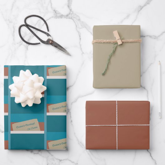 Personalisierter Urlaub wünscht, braun und blau Geschenkpapier Set (Vorderseite)