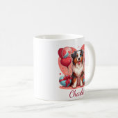 Personalisierter Valentinstag Australian Shepherd Kaffeetasse (VorderseiteRechts)