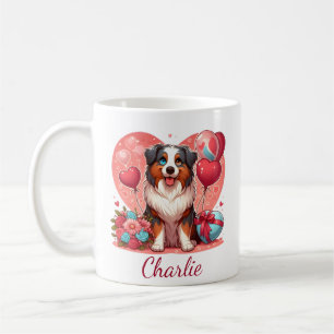 Personalisierter Valentinstag Australian Shepherd Kaffeetasse