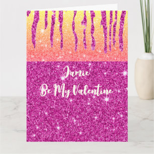 Personalisierter Valentinstag Hot Pink Glitter Zwe Karte
