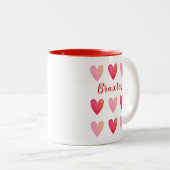 Personalisierter Valentinstag Rosa rotes Herz Zweifarbige Tasse (VorderseiteRechts)