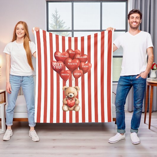 personalisierter Valentinstag roter gestreifter Bä Fleecedecke