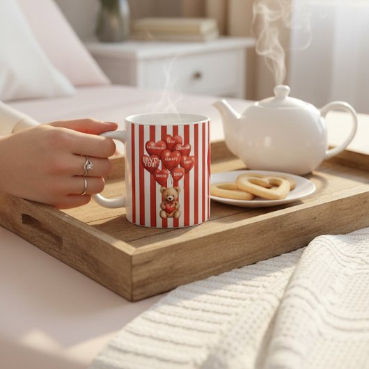 personalisierter Valentinstag roter gestreifter Bä Kaffeetasse