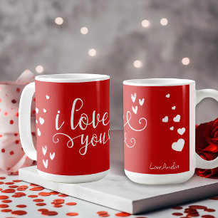 Personalisierter Valentinstag Rotes Herz Ich liebe Kaffeetasse