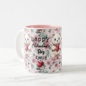Personalisierter Valentinstag Teddybär und Rose Zweifarbige Tasse (Vorderseite Links)
