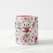 Personalisierter Valentinstag Teddybär und Rose Zweifarbige Tasse (Mittel)