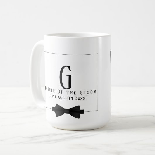 Personalisierter Vater der Groom Monogram Bow-Kraw Kaffeetasse (Vorderseite Links)