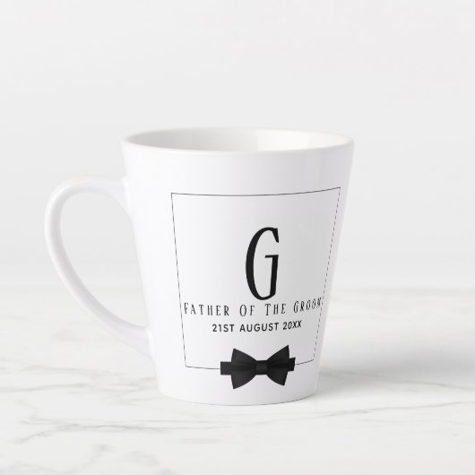 Personalisierter Vater der Groom Monogram Bow-Kraw Milchtasse (Links)