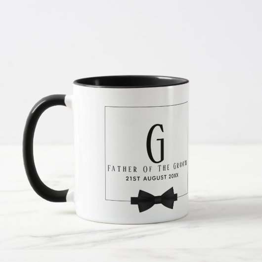Personalisierter Vater der Groom Monogram Bow-Kraw Tasse (Links)