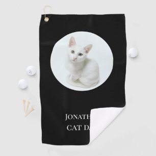 Personalisierter Vater für Katzen Schwarzes Foto Golfhandtuch