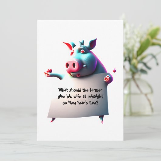 Personalisierter Vater Joke Funny Pig Neujahrskart Einladung (Stehend Vorderseite)