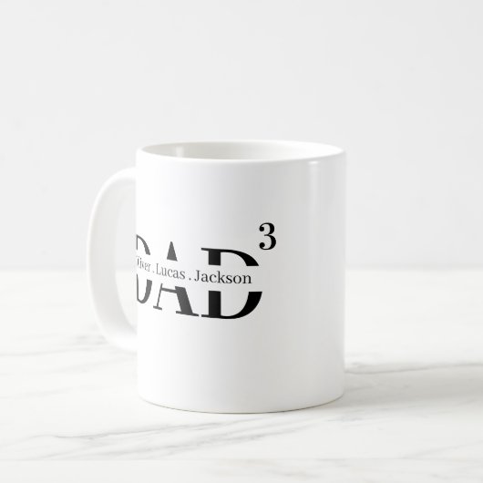 Personalisierter Vater mit drei Kindern Kaffeetasse (Vorderseite Links)