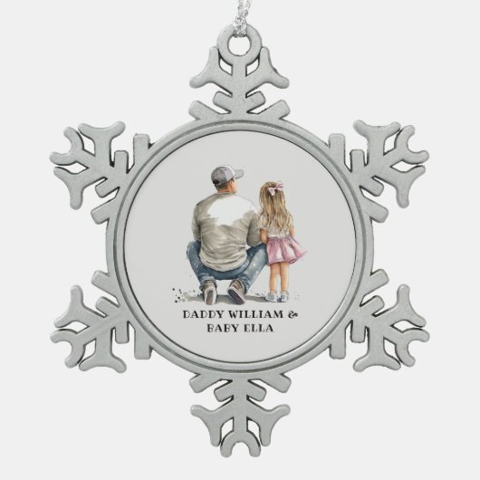 Personalisierter Vater und Tochter (5) Schneeflocken Zinn-Ornament (Vorderseite)