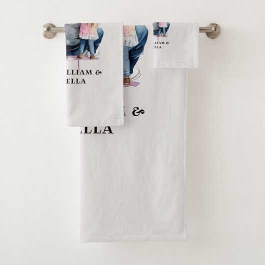 Personalisierter Vater und Töchter (9) Badhandtuch Set (Insitu)