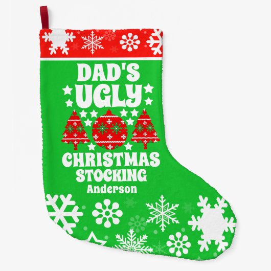 Personalisierter Vaters hässlicher Weihnachtssüßer Großer Weihnachtsstrumpf (Vorderseite)