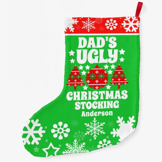 Personalisierter Vaters hässlicher Weihnachtssüßer Großer Weihnachtsstrumpf (Rückseite)