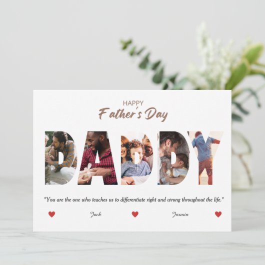 Personalisierter Vatertag DADDY FotoCollage Einladung (Stehend Vorderseite)