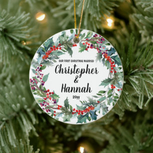 Personalisierter Verheirateter Geschenkbaum zu Wei Keramik Ornament