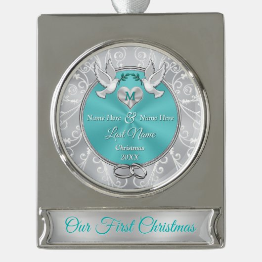 Personalisierter Verheirateter Weihnachtsgeschmack Banner-Ornament Silber (Vorderseite)