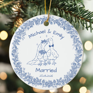 Personalisierter Verrückter Gans Verheiratet Süße Keramik Ornament