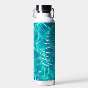 Personalisierter vertikaler Name in weißer Schrift Trinkflasche
