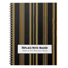 Personalisierter vertikaler Streifen Schwarz Gold Notizblock