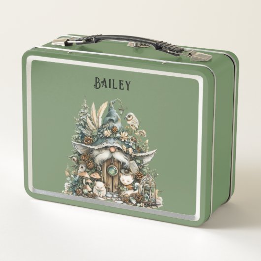 Personalisierter verzauberter Wald Grün Metall Brotdose (Rückseite)