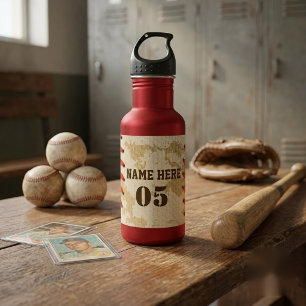 Personalisierter Vintage-Baseball-Name Nummer Retr Edelstahlflasche